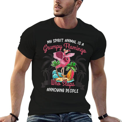 My Spirit Animal Is A Grumpy Flamingo T-shirt Funny Angry  Rolled Sleeves T-Shirt