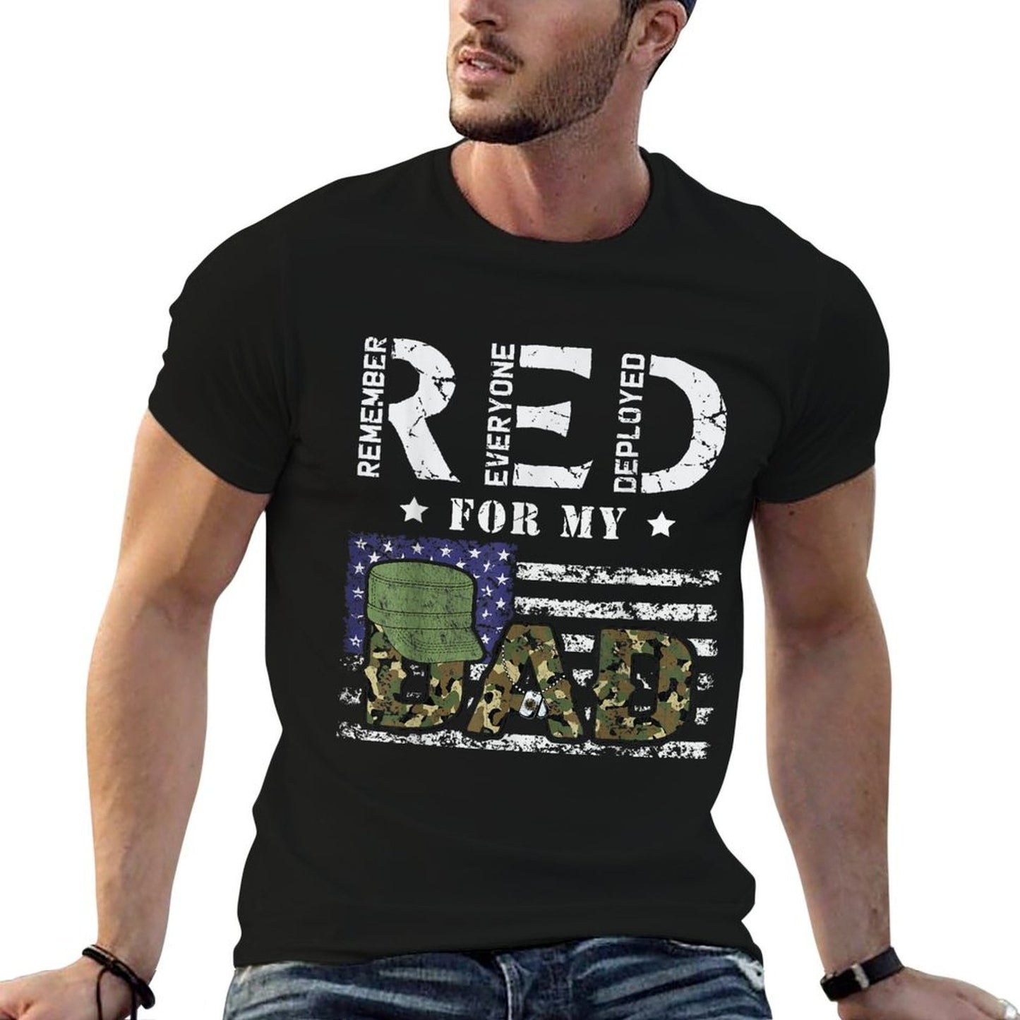 Wear Red Friday Military For My Dad Deployed Daddy USA for Women Kids Men  Cotton T-Shirt