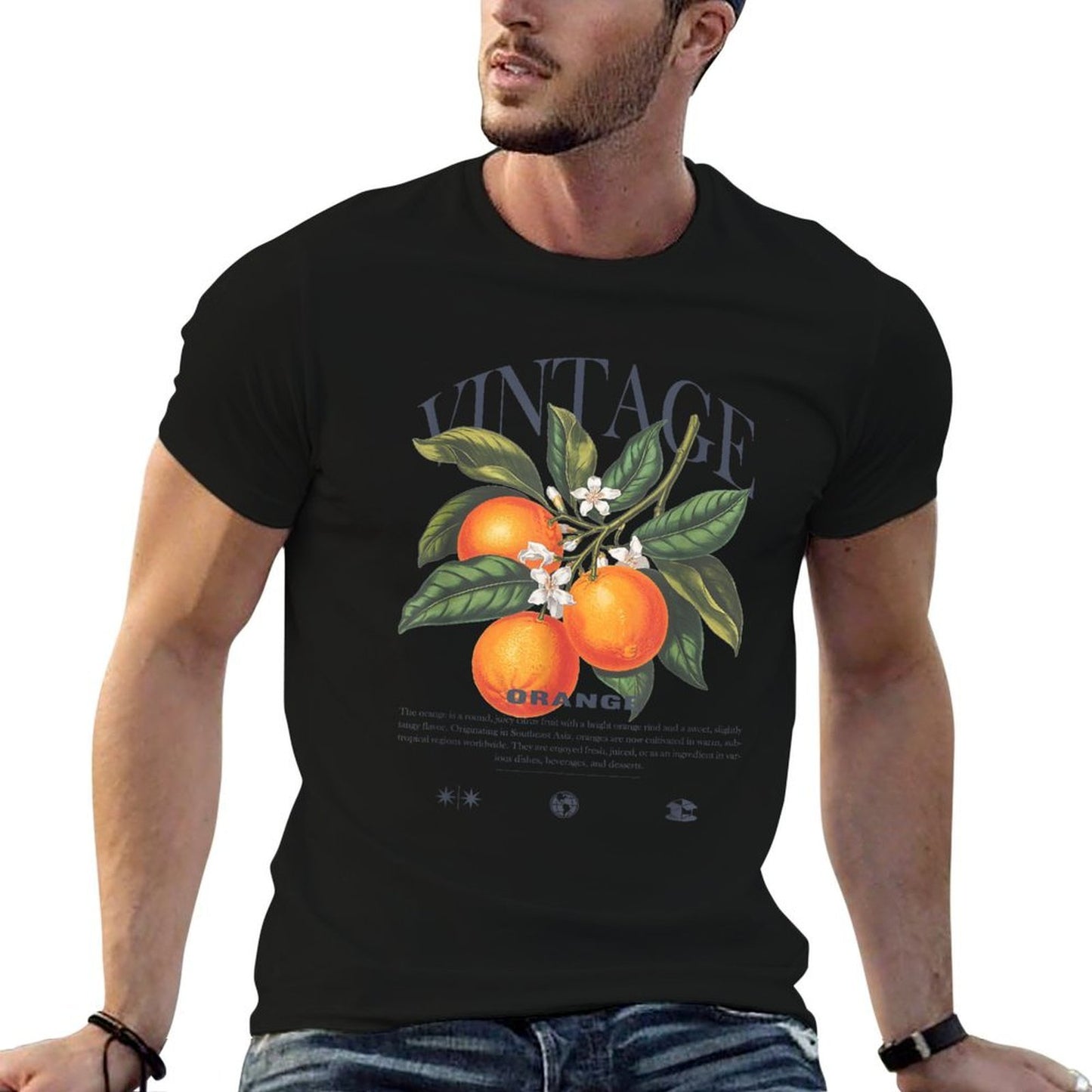 Orange Fruit Vintage  Heathered Texture T-Shirt