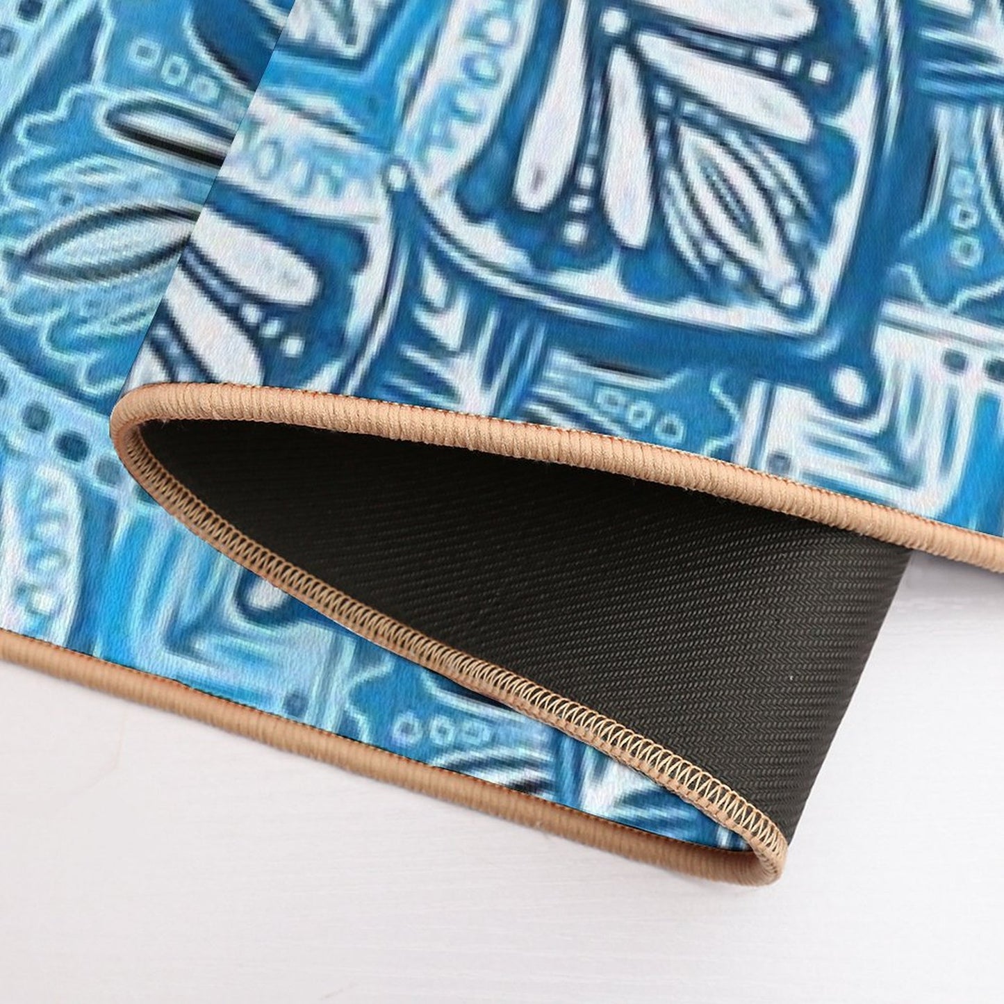 Boho Mandala in Monochrome Blue And White  Non-Slip Bath Mat