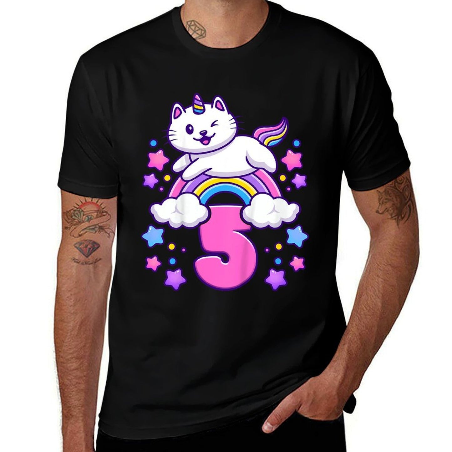 Kids Birthday Girl 5 Years Old, Cat, Unicorn, 5th Birthday  Graphic-printed T-Shirt