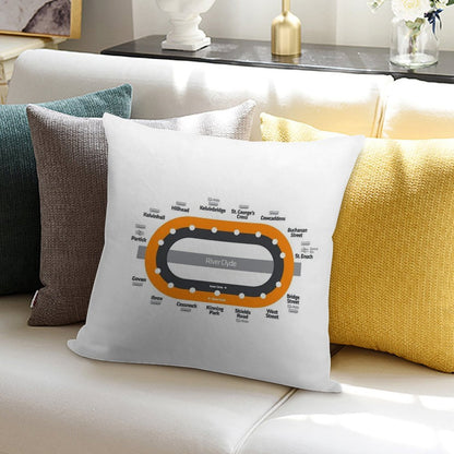 Glasgow Scotland Tube Metro Subway Train Map Soft Hidden Zipper Throw Pillow