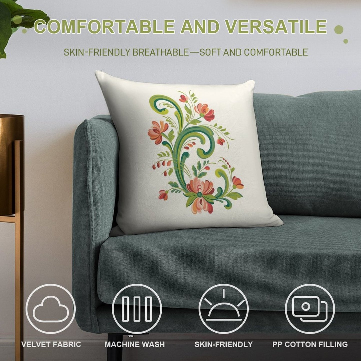 Rosemaling Red And Pink Soft Reinforced Edging Throw Pillow