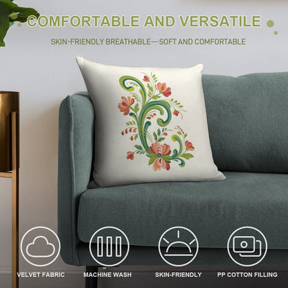 Rosemaling Red And Pink Soft Reinforced Edging Throw Pillow