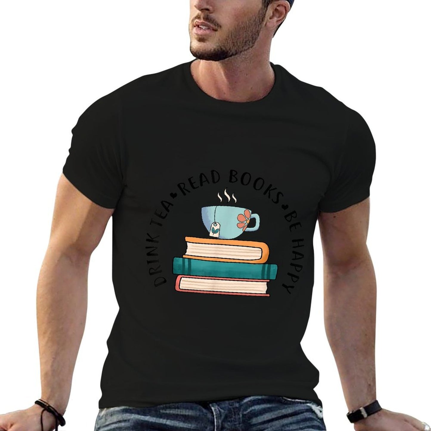 Drink Tea Read Books Be Happy Reading Book Worm  Trendy Pattern T-Shirt