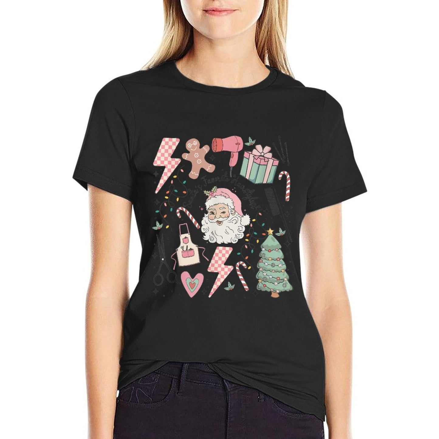 Retro Christmas Hairstylist Santas Favorite Hair Stylist  High-quality Stitching T-Shirt