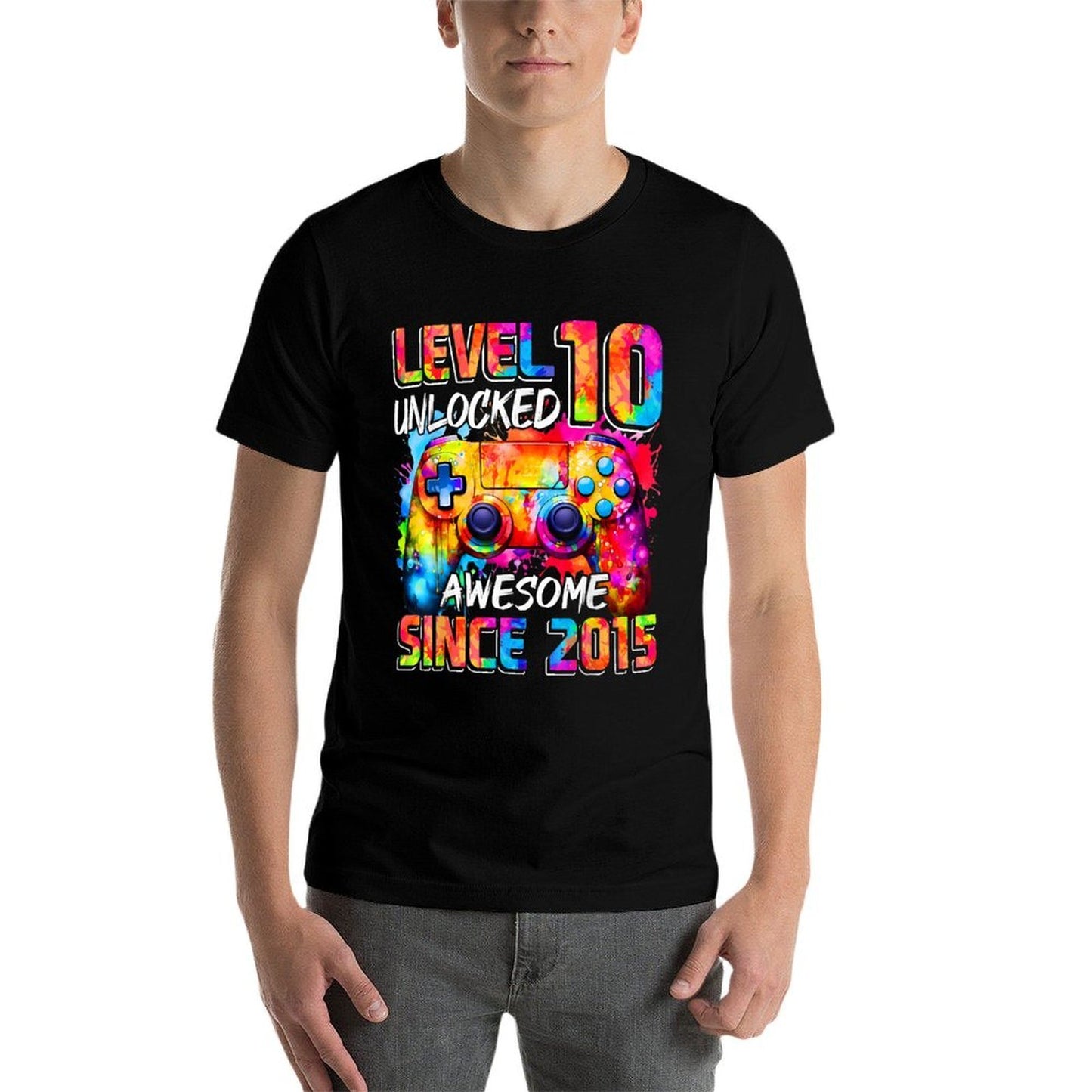 Level 10 Unlocked Awesome Since 2015 10th Birthday Gaming  Easy-care T-Shirt