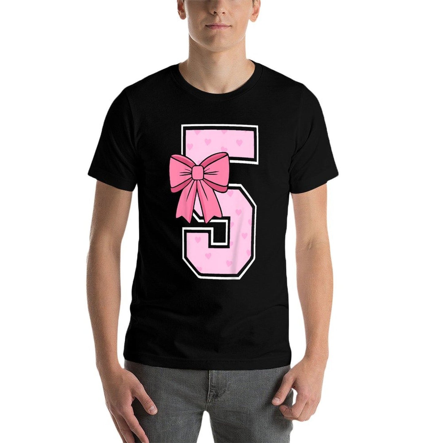 Kids Cute Coquette Bow Pink Number 5 Birthday Girl 5-Year-Old  High-quality Stitching T-Shirt