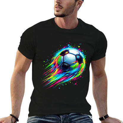 Soccer Colorful Tie Dye Soccer Ball  Ribbed Collar T-Shirt