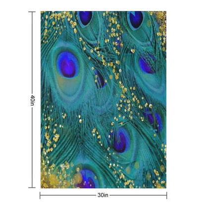 Dreamy Peacock Feathers, Teal And Purple, Glimmering Gold Travel-friendly Throw Blanket