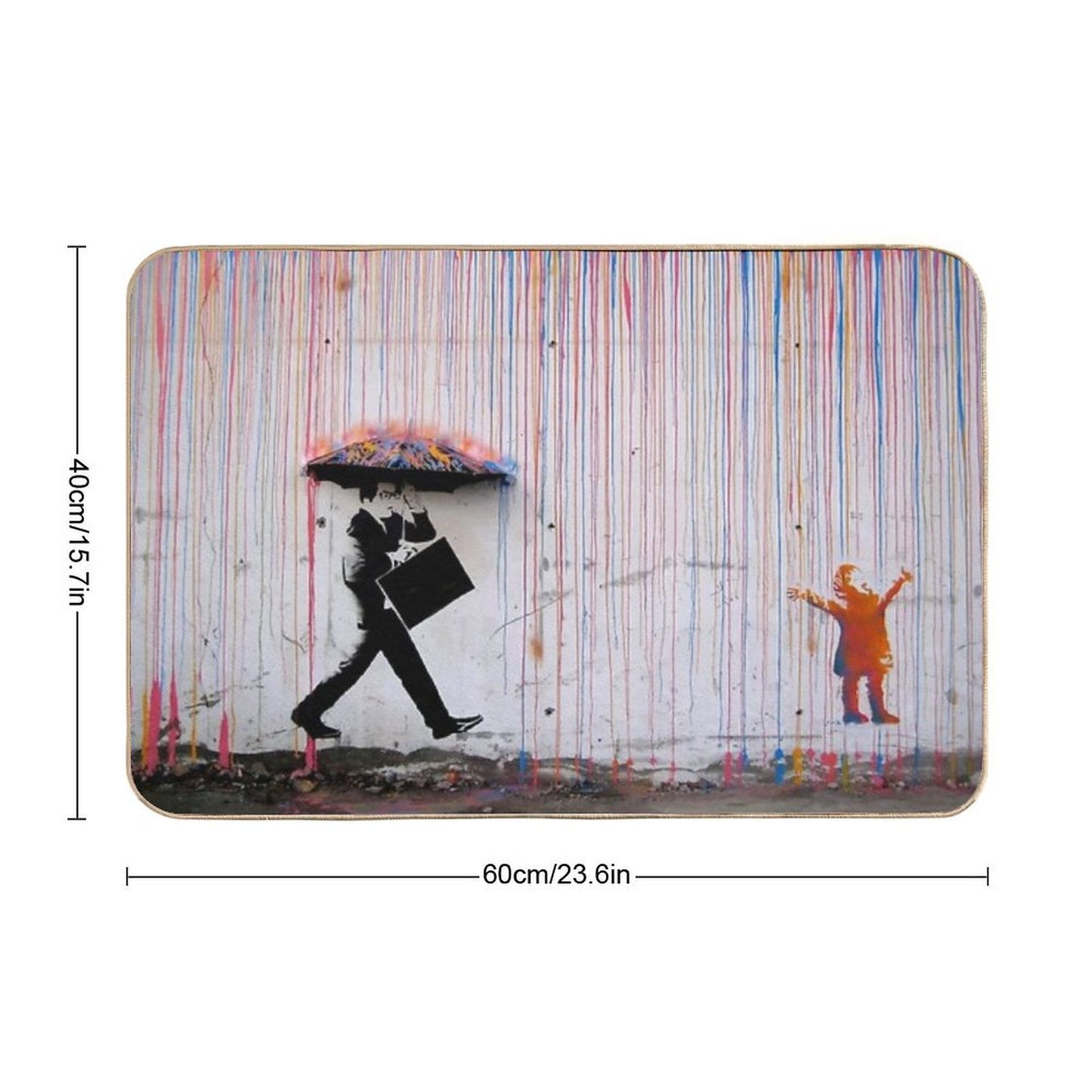 Banksy Umbrella Rainbow Happy Girl  Anti-Trip Bath Mat