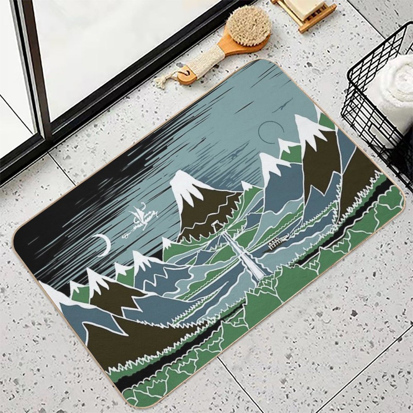 A Halflings Journey on A Mountain Path Through An Elven Wood in The Style of J.R.R.Tolkien  Absorbent Bath Mat