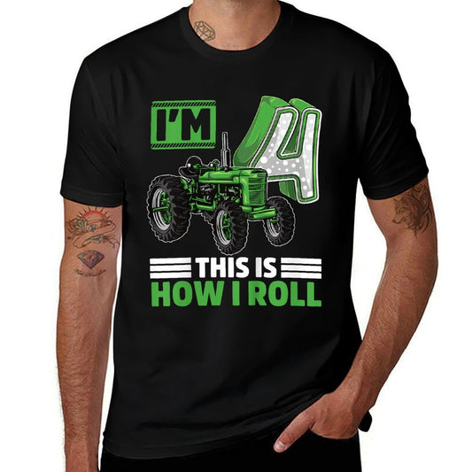 Kids Green Farm Tractor 4th Birthday Party 4 Year Old Farmer  Stretchy T-Shirt