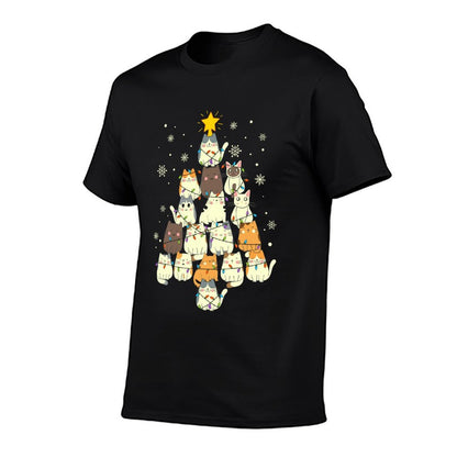 Funny Cats Christmas Tree  Fade-proof Color T-Shirt