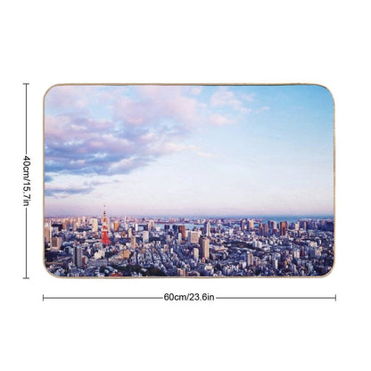 Tokyo Tower in Beautiful Aerial Scenery Tokyo City Under Vast Blue Sky Art Photo Print  Stain-Proof Bath Mat