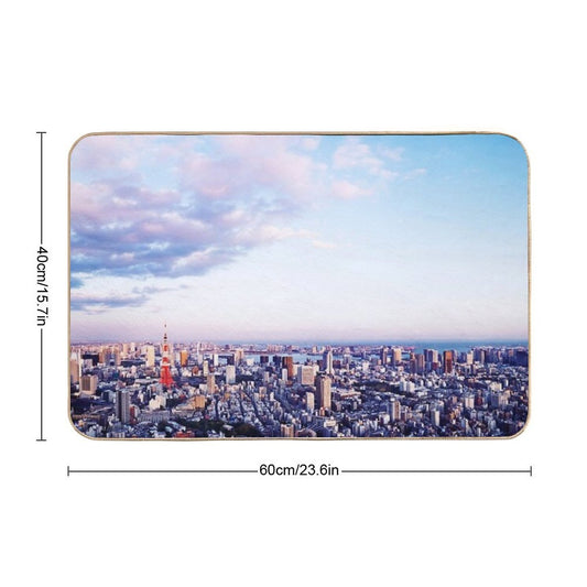 Tokyo Tower in Beautiful Aerial Scenery Tokyo City Under Vast Blue Sky Art Photo Print  Stain-Proof Bath Mat