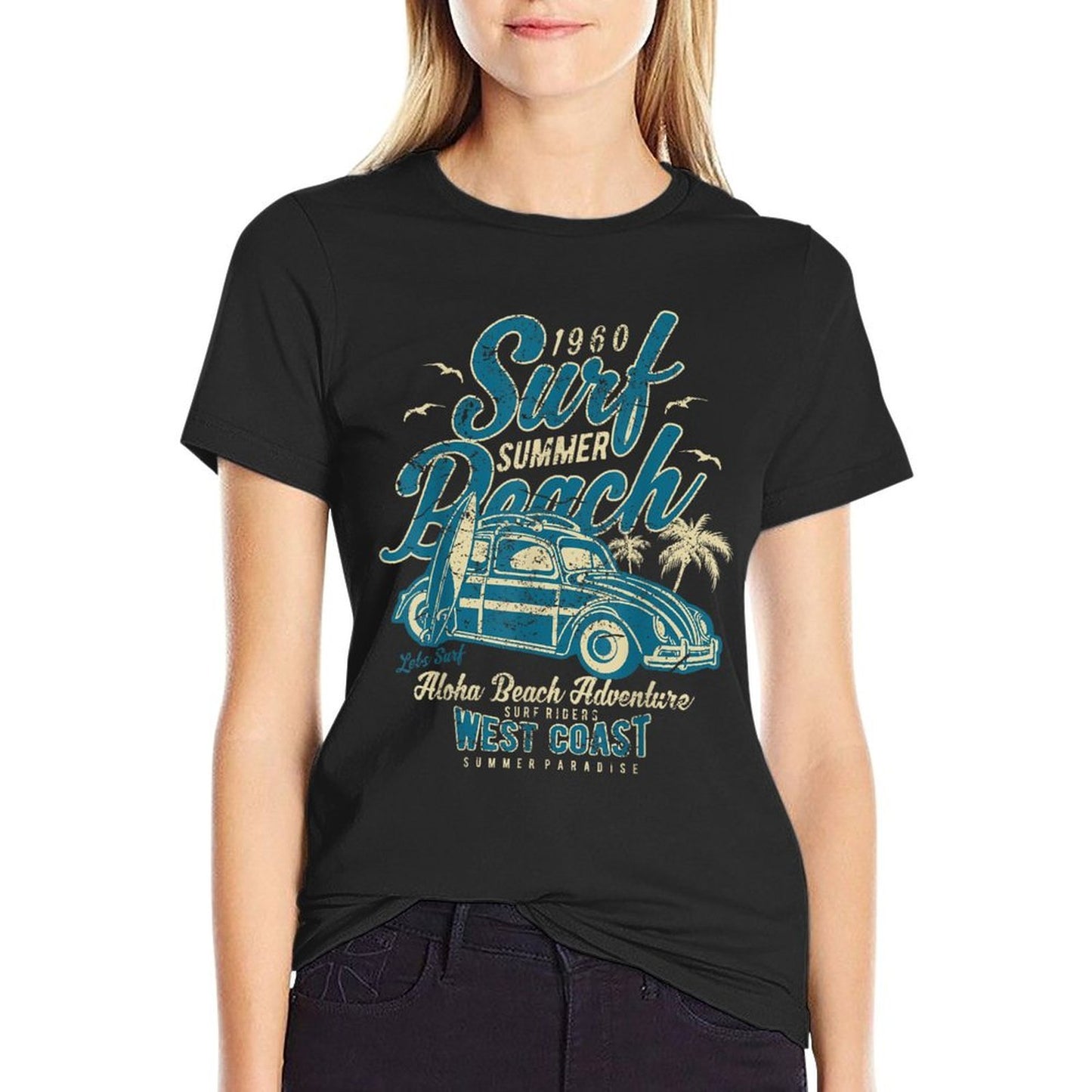 Surf Beach Summer Retro Vintage Distressed  Lightweight T-Shirt