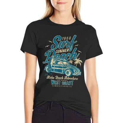 Surf Beach Summer Retro Vintage Distressed  Lightweight T-Shirt
