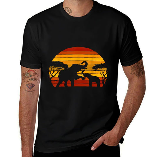 Retro Africa Animal Zoo Keeper Gift Safari Sunset Elephant  Heathered Texture T-Shirt