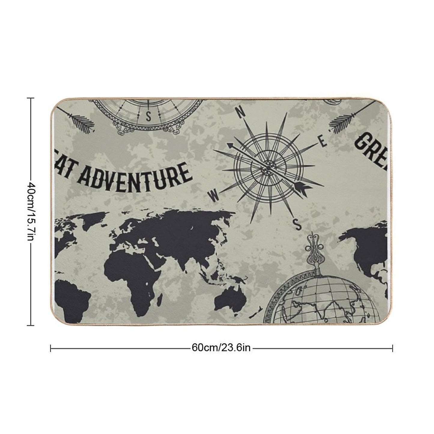 Seamless Pattern with Vintage Globe, Compass, World Map And Wind Rose. Retro Hand Drawn Vector Illustration Great Adventure in  Eco-Friendly Bath Mat