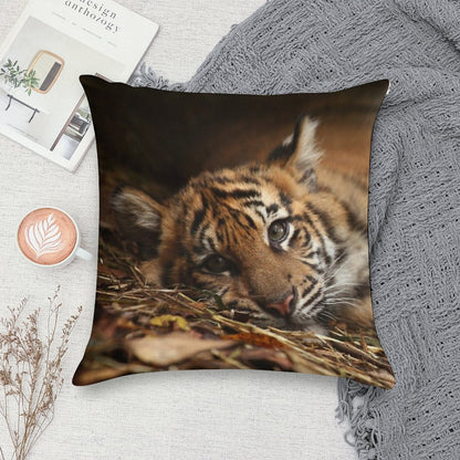 Baby Tiger - Model Soft Short Plush Fabric Throw Pillow
