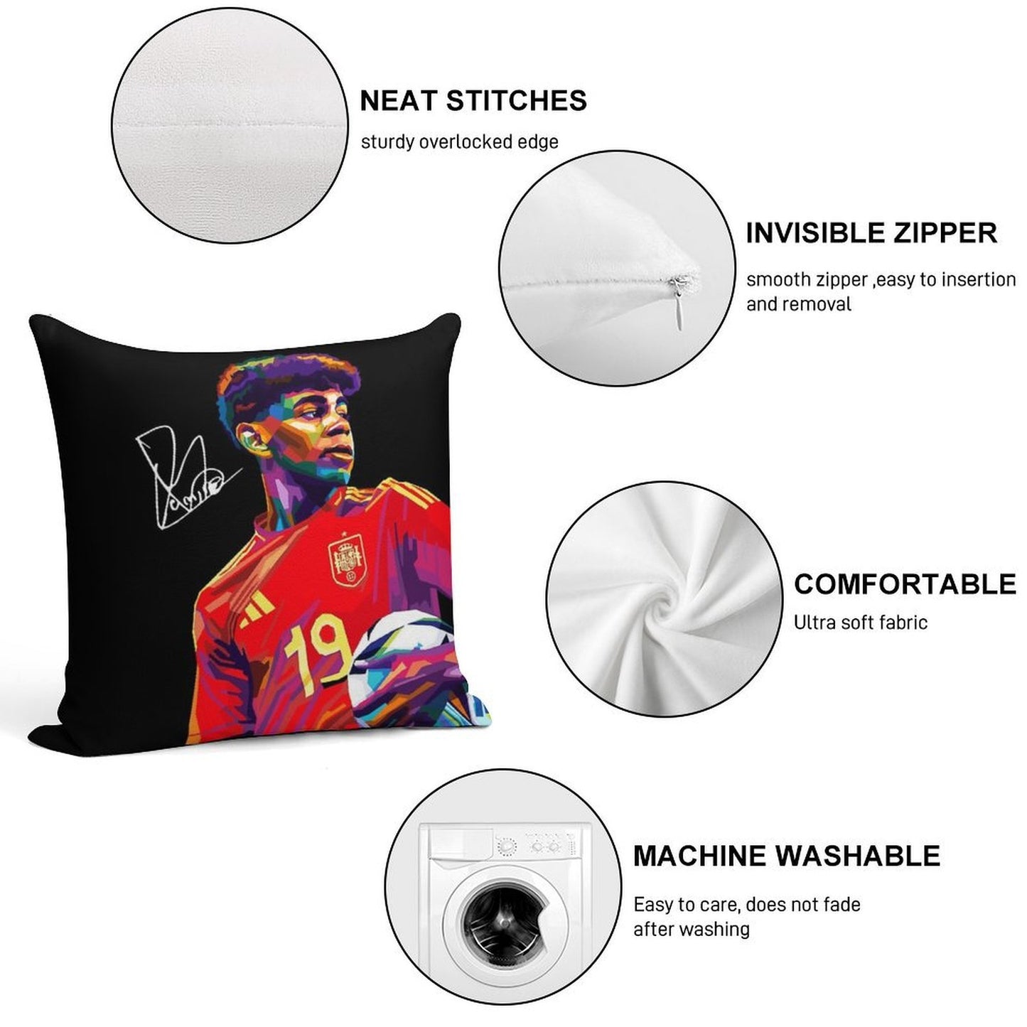 Lamine Yamal Wpap Art Soft Durable Construction Throw Pillow