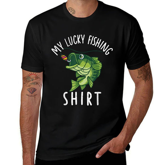 Kids My Lucky Bass Fishing-Shirt Funny Youth Boy Dad Toddler  Versatile T-Shirt