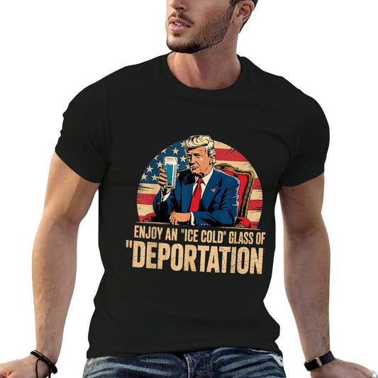 ICE Enjoy An Ice Cold Glass Of Deportation  Ribbed Collar T-Shirt
