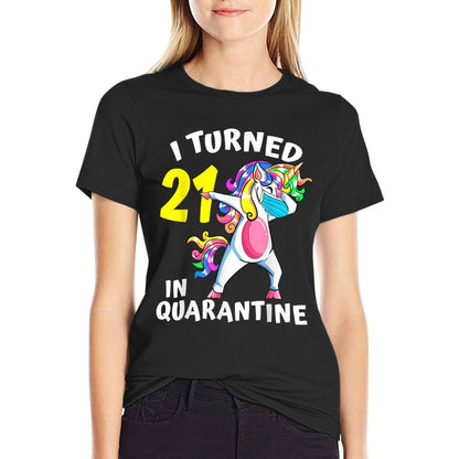 I Turned 21 In Quarantine Dabbing Unicorn 21st Birthday  Rolled Sleeves T-Shirt