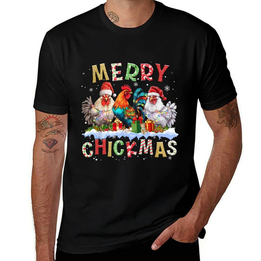 2025 Christmas Chicken Funny Christmas Lights Kids Women Men  Durable T-Shirt