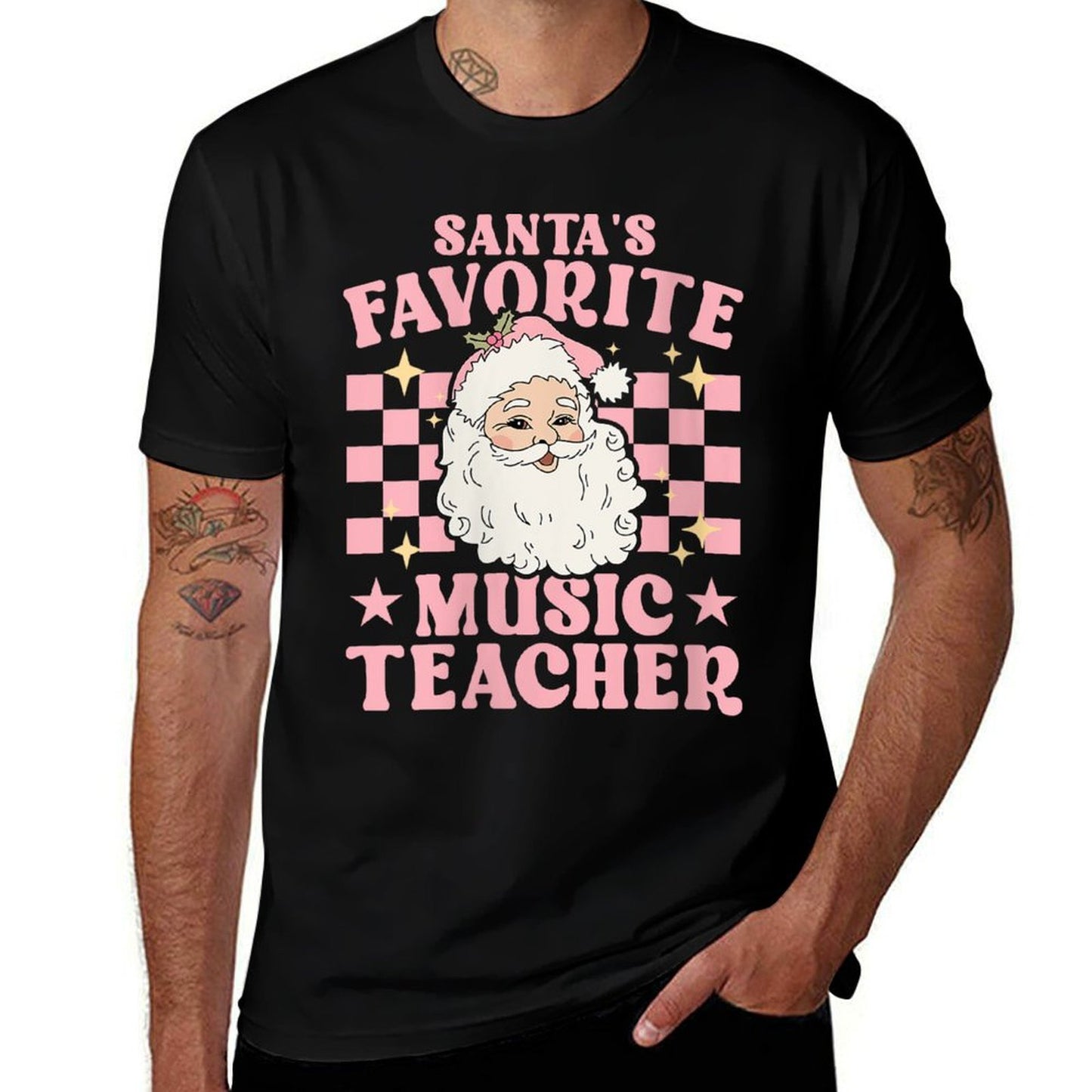 Vintage Pink Retro Christmas Santas Favorite Music Teacher  Moisture-wicking T-Shirt