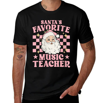 Vintage Pink Retro Christmas Santas Favorite Music Teacher  Moisture-wicking T-Shirt