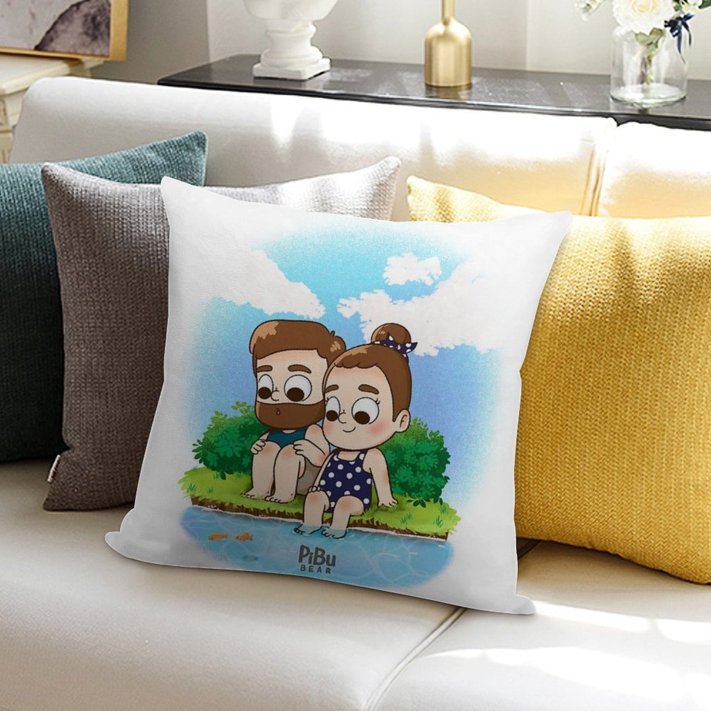Summer Days - Pibubear Soft Ultra-Soft Texture Throw Pillow