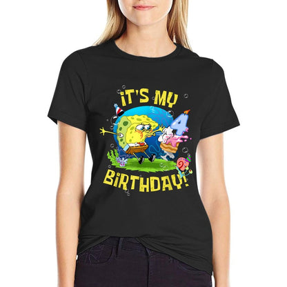 Mademark X SpongeBob SquarePants - Spongebob It's My 4th Birthday Cake 4 Years Old Spongebob  Affordable Price T-Shirt