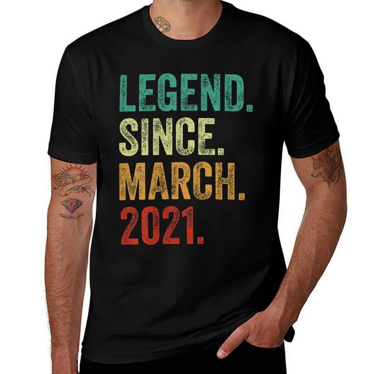 Kids 4 Years Old Legend Since March 2021 4th Birthday  Fade-proof Color T-Shirt