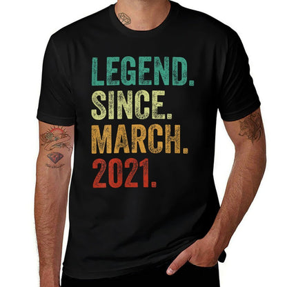Kids 4 Years Old Legend Since March 2021 4th Birthday  Fade-proof Color T-Shirt