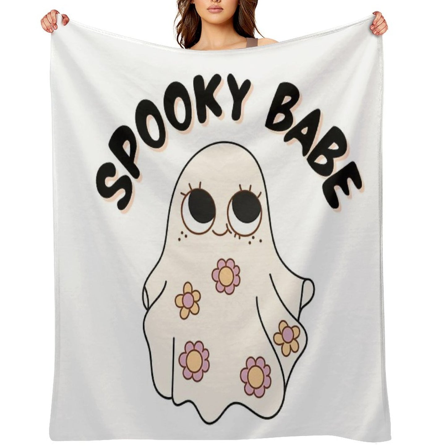 Spooky Babe  Cute Retro Halloween Ghost Girl Aesthetic Typography Design Durable Throw Blanket