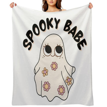 Spooky Babe  Cute Retro Halloween Ghost Girl Aesthetic Typography Design Durable Throw Blanket