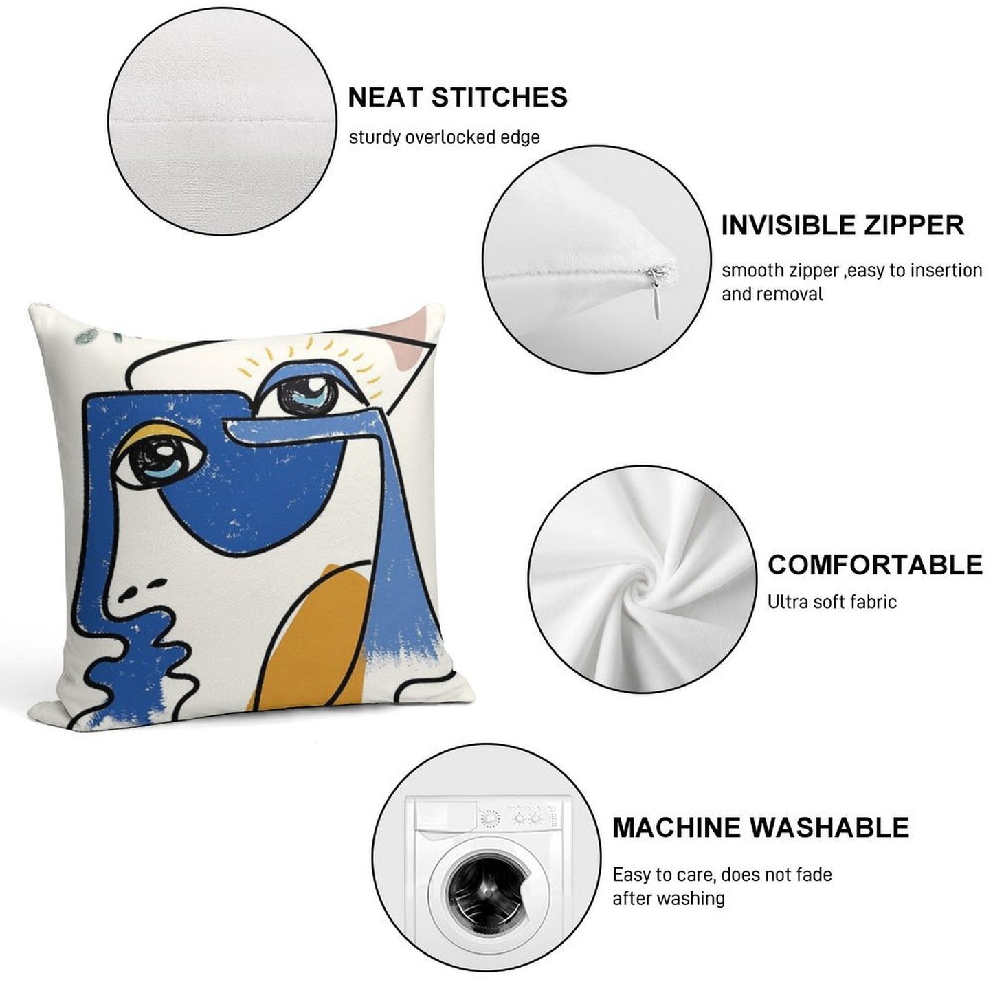 Minimal  Cute Face Soft Washable Throw Pillow