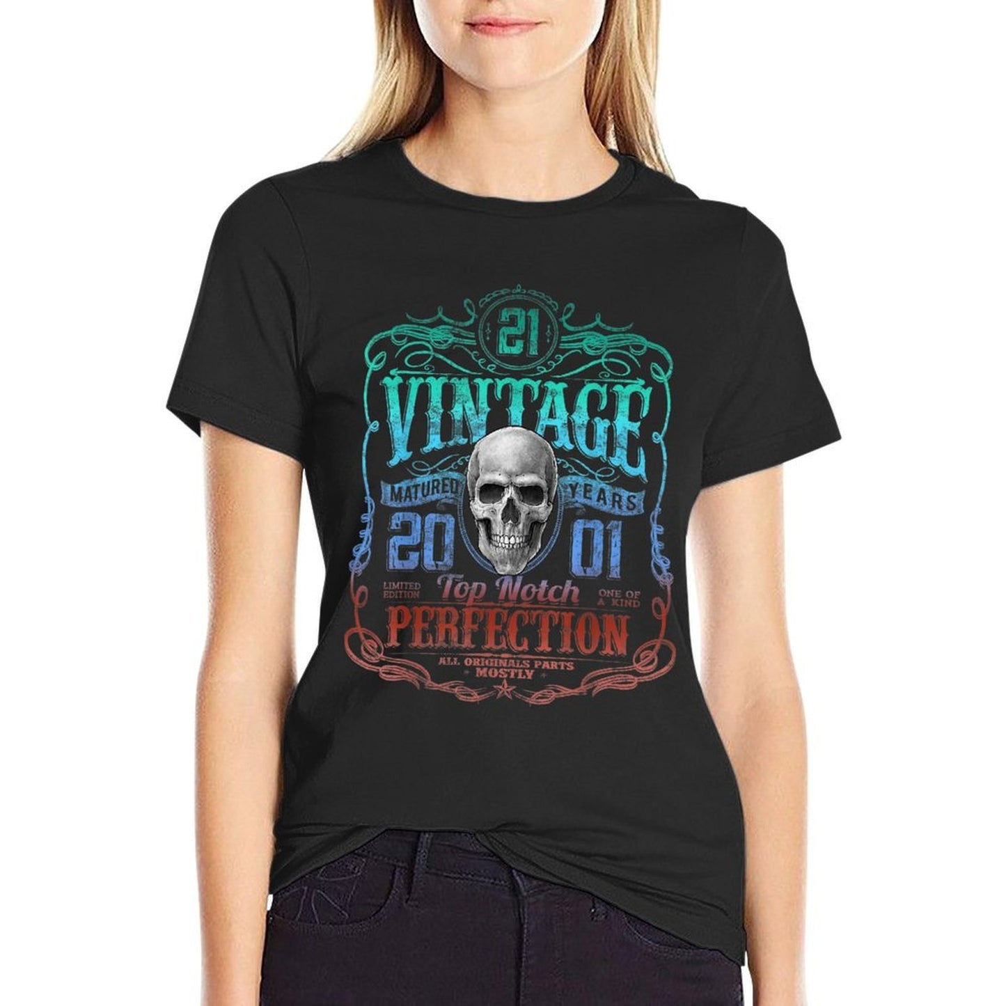 Vintage 2001 Limited Edition 2001 21 Years Old 21st Birthday  Ribbed Collar T-Shirt