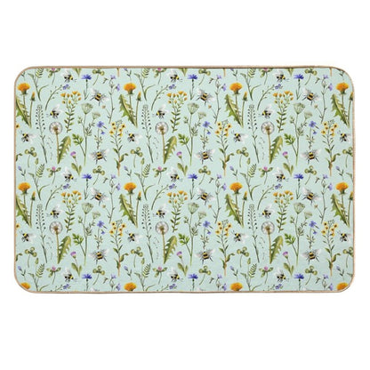 Bees And Wildflowers on Mint  Eco-Friendly Bath Mat