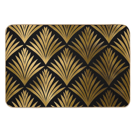 Luxurious Black And Golden Color Art Deco Elegant Pattern  High-Traffic Bath Mat
