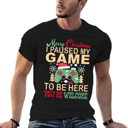 I Paused My Game to Be Here Christmas  Ribbed Collar T-Shirt