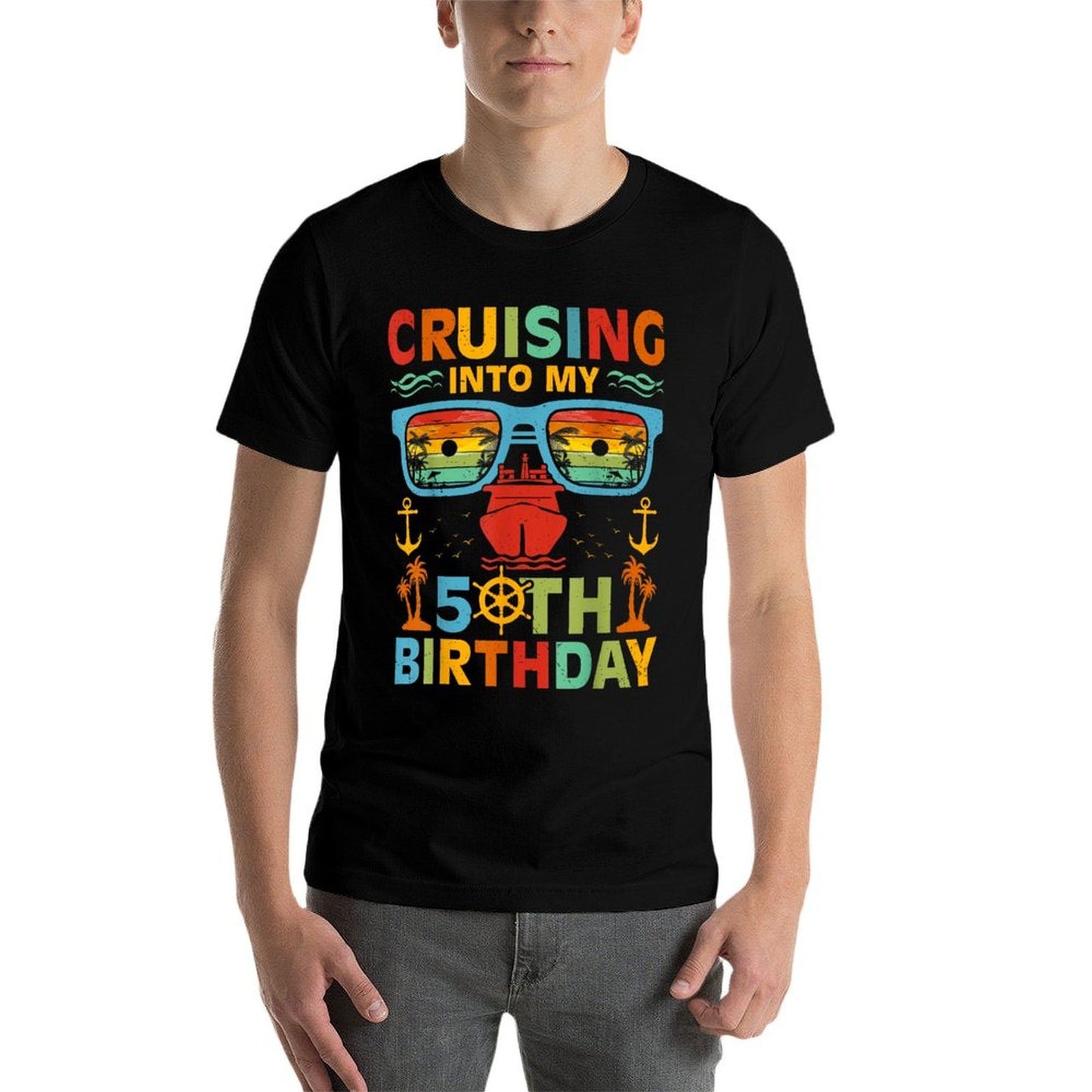 Cruising Into My 50th Birthday Cruise Vacation Birthday  Oversized Silhouette T-Shirt