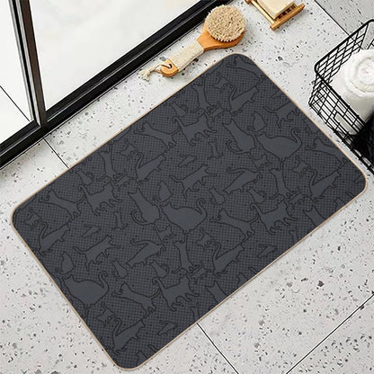 Velvet Hex Gothic Cat Silhouettes Pattern in Black  Stain-Proof Bath Mat