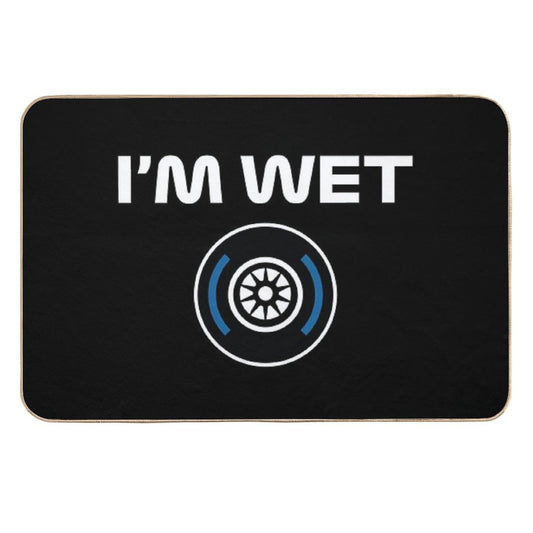 Funny Design I'm Wet (Wet Tyre Design - WhiteBlack BG)  Repositionable Bath Mat