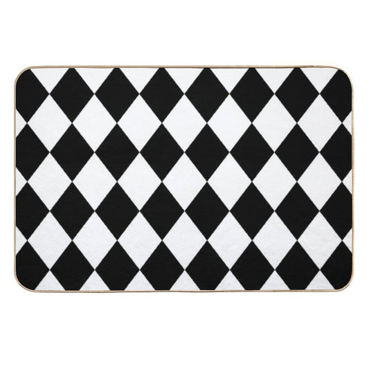 Black And White Harlequin Pattern  Easy Maintenance Bath Mat