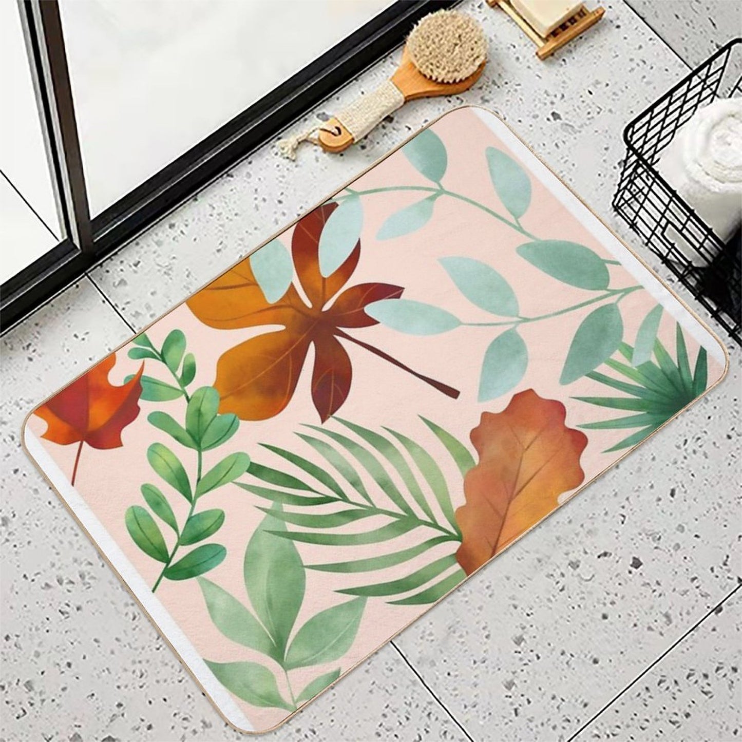 Wild Tropical Hawaiian Leaves And Flowers Pattern  Repositionable Bath Mat