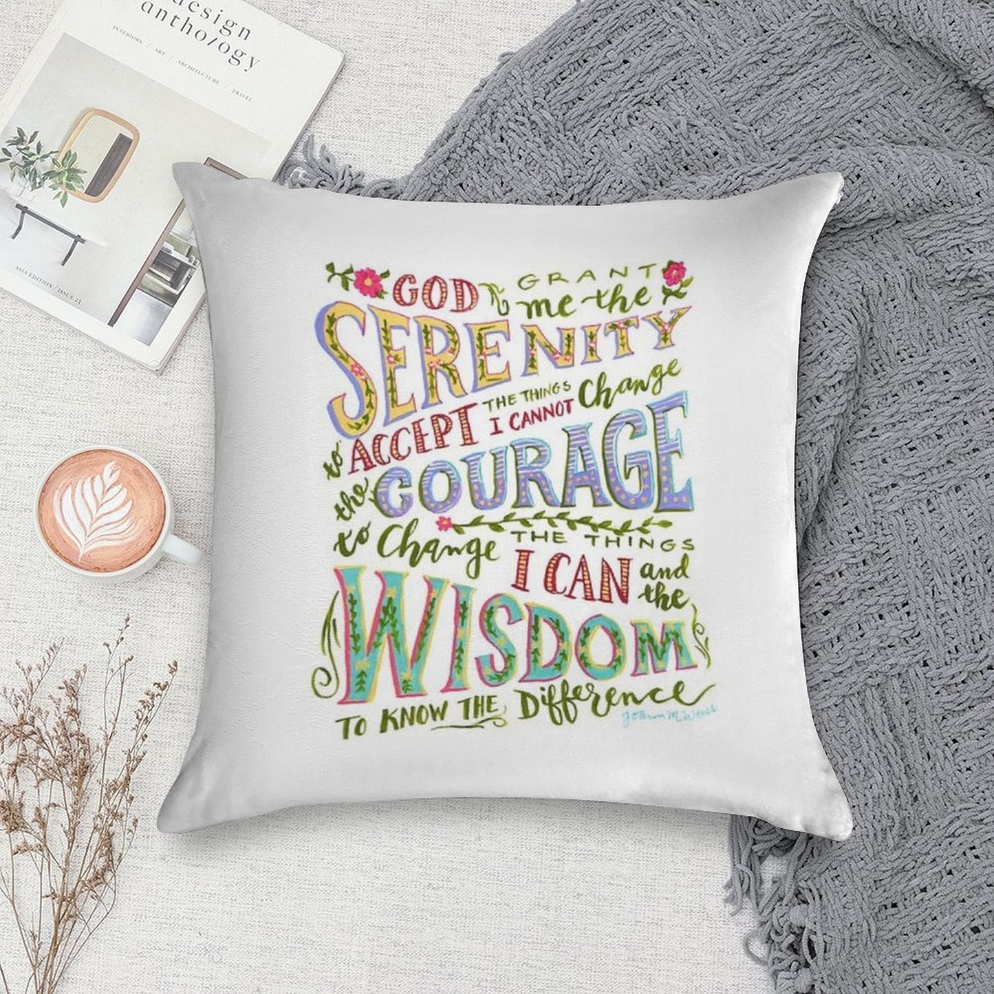 Serenity Prayer Hand Lettered Soft Skin-Friendly Throw Pillow