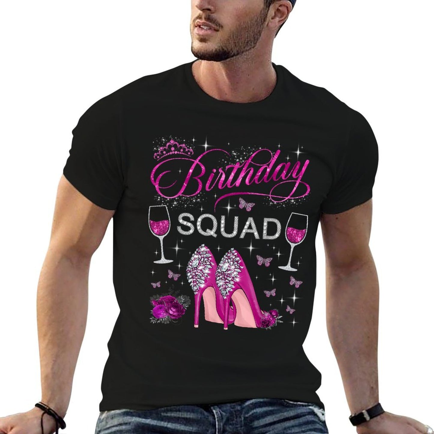 Birthday Squad Butterflies High Heels Diva Squad Women Girls  Summer-ready Fabric T-Shirt